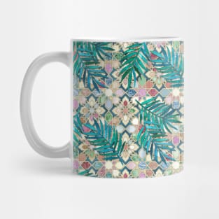 Muted Moroccan Mosaic Tiles with Palm Leaves Mug